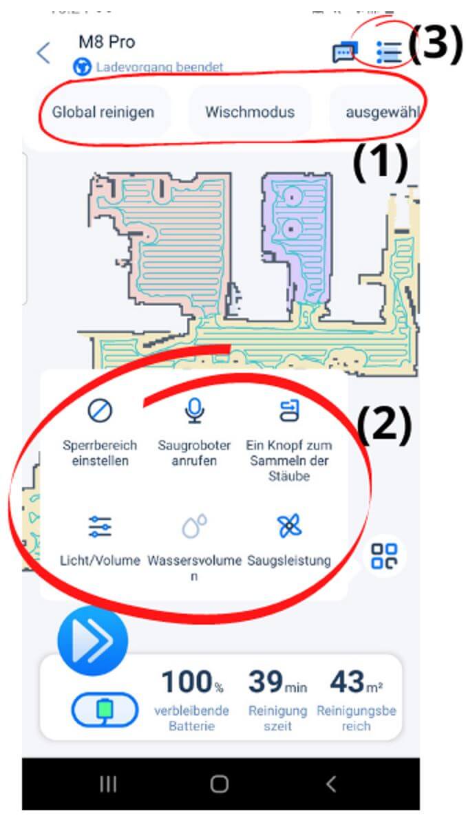 Die Einstellungsmöglichkeiten auf dem Startbildschirm der Proscenic App werden erläutert 